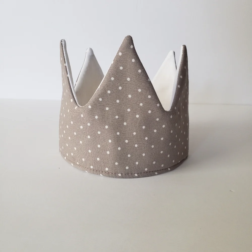 NEW Handmade Cotton Gray Polka Dot Fabric Baby Birthday Crown